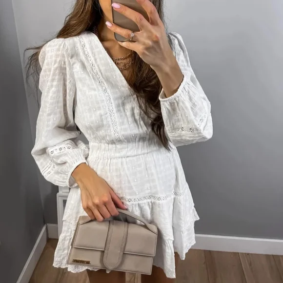 Zara * embroidered lace insert dress white flowy boho - Picture 6 of 11